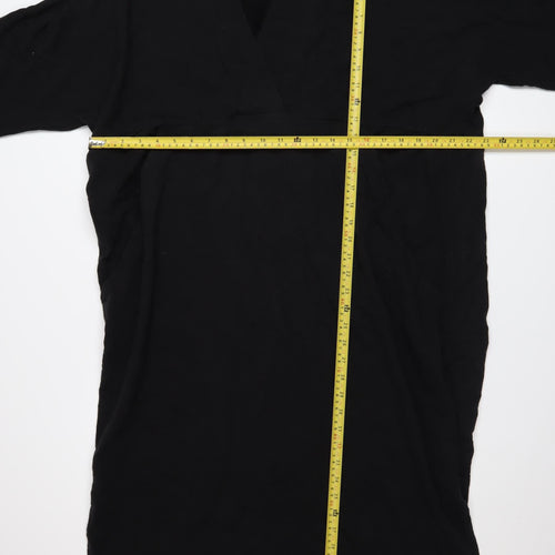 WALL Women Black Shift Dress S V-Neck Short Sleeve Cotton Stretch
