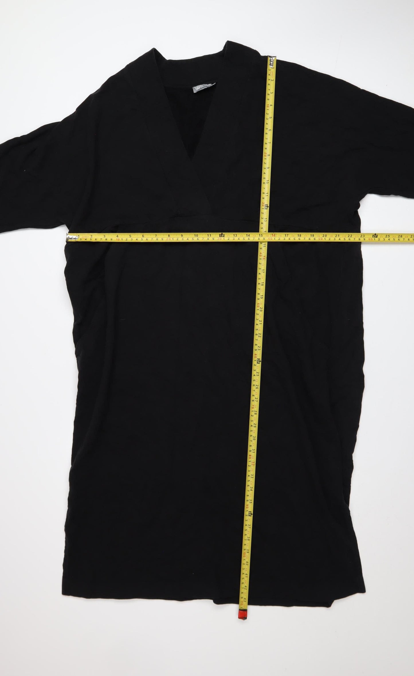 WALL Women Black Shift Dress S V-Neck Short Sleeve Cotton Stretch