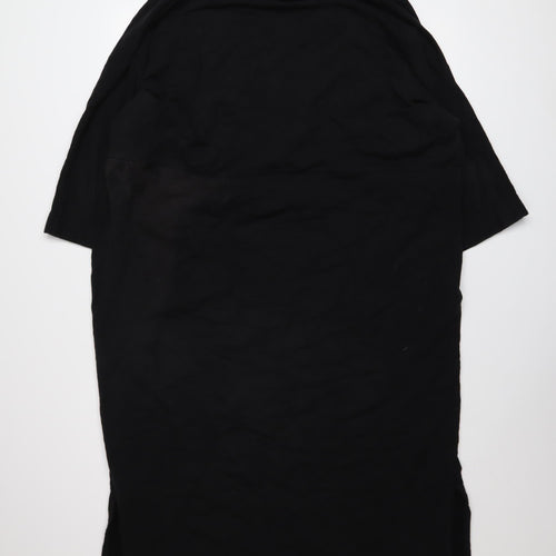WALL Women Black Shift Dress S V-Neck Short Sleeve Cotton Stretch