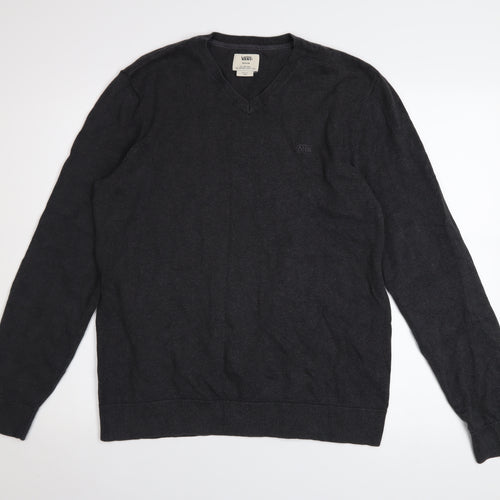 Vans Men's Black V-Neck Pullover Jumper Size M Knit Cotton Blend