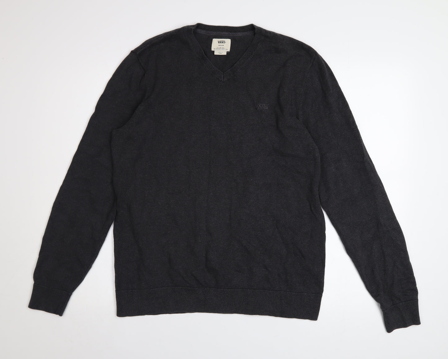 Vans Men's Black V-Neck Pullover Jumper Size M Knit Cotton Blend
