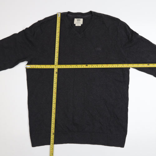 Vans Men's Black V-Neck Pullover Jumper Size M Knit Cotton Blend