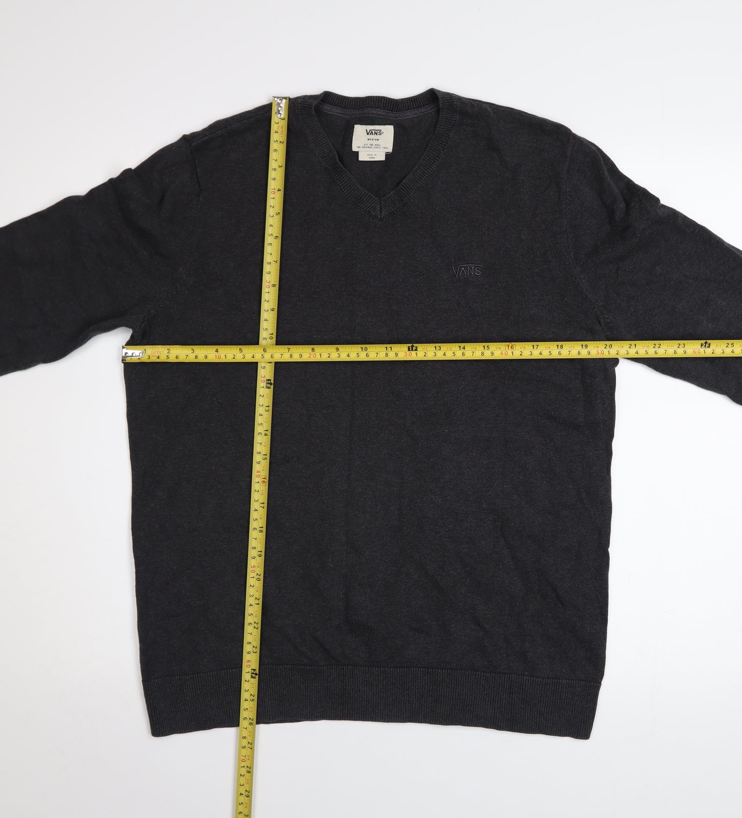 Vans Men's Black V-Neck Pullover Jumper Size M Knit Cotton Blend