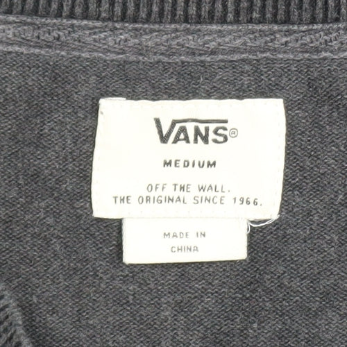 Vans Men's Black V-Neck Pullover Jumper Size M Knit Cotton Blend