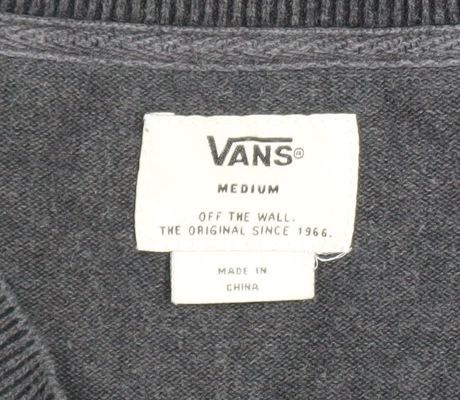 Vans Men's Black V-Neck Pullover Jumper Size M Knit Cotton Blend