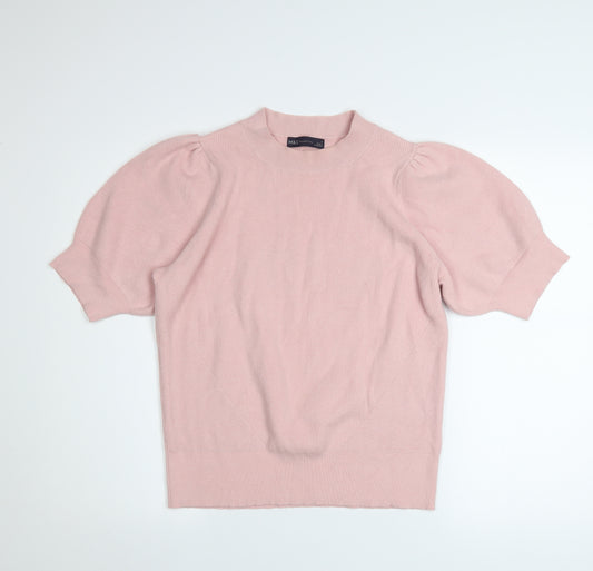 Marks and Spencer Women Pink Mock Neck Puff Sleeve Knit Jumper Size 16