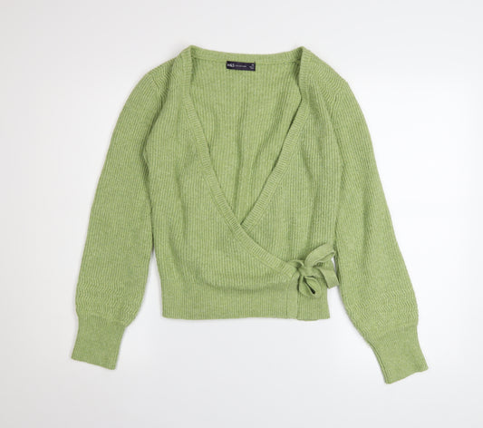 Marks and Spencer Women’s Green Wrap Jumper XS Rib Knit Long Sleeve