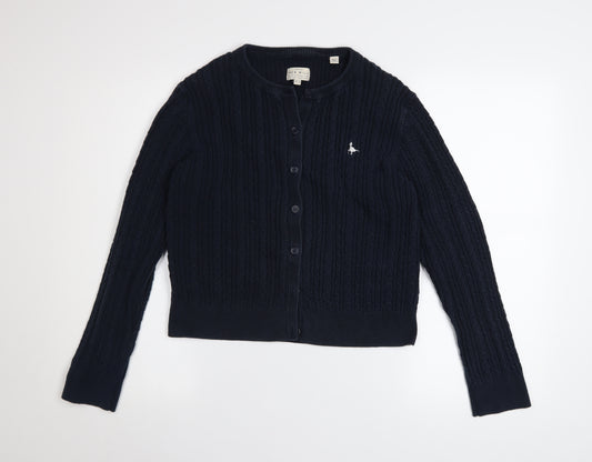 Jack Wills Women Navy Blue Cable-Knit Cardigan UK 14 Cotton