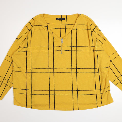 Bonmarché Women’s Yellow Check Zip V-Neck Jumper Size 22