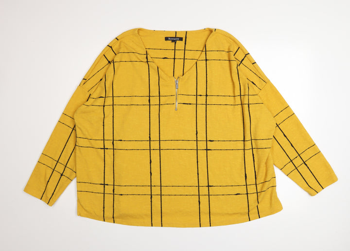 Bonmarché Women’s Yellow Check Zip V-Neck Jumper Size 22
