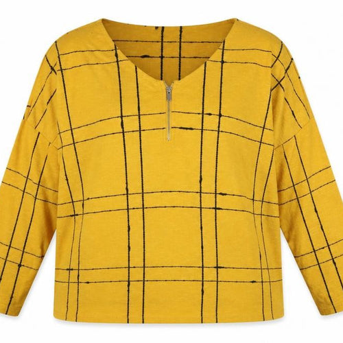 Bonmarché Women’s Yellow Check Zip V-Neck Jumper Size 22