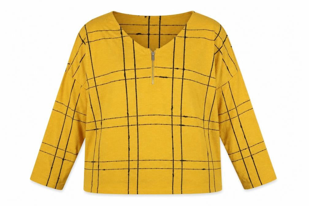 Bonmarché Women’s Yellow Check Zip V-Neck Jumper Size 22