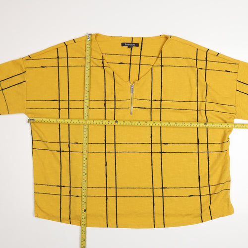 Bonmarché Women’s Yellow Check Zip V-Neck Jumper Size 22