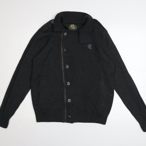 Strength & Honour Men's Black M Cotton Collared Full Zip Cardigan