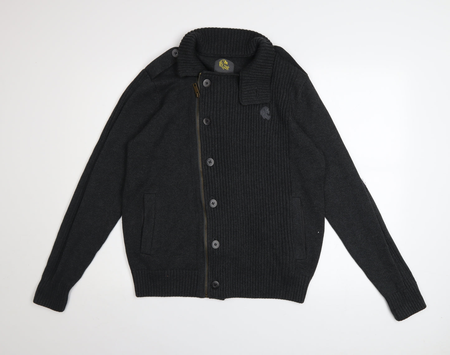 Strength & Honour Men's Black M Cotton Collared Full Zip Cardigan