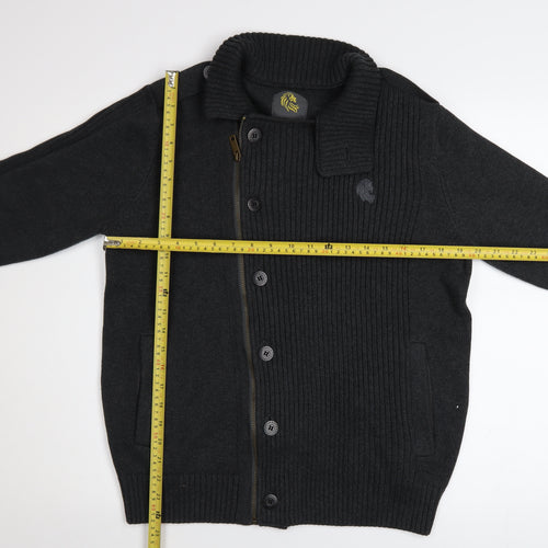 Strength & Honour Men's Black M Cotton Collared Full Zip Cardigan