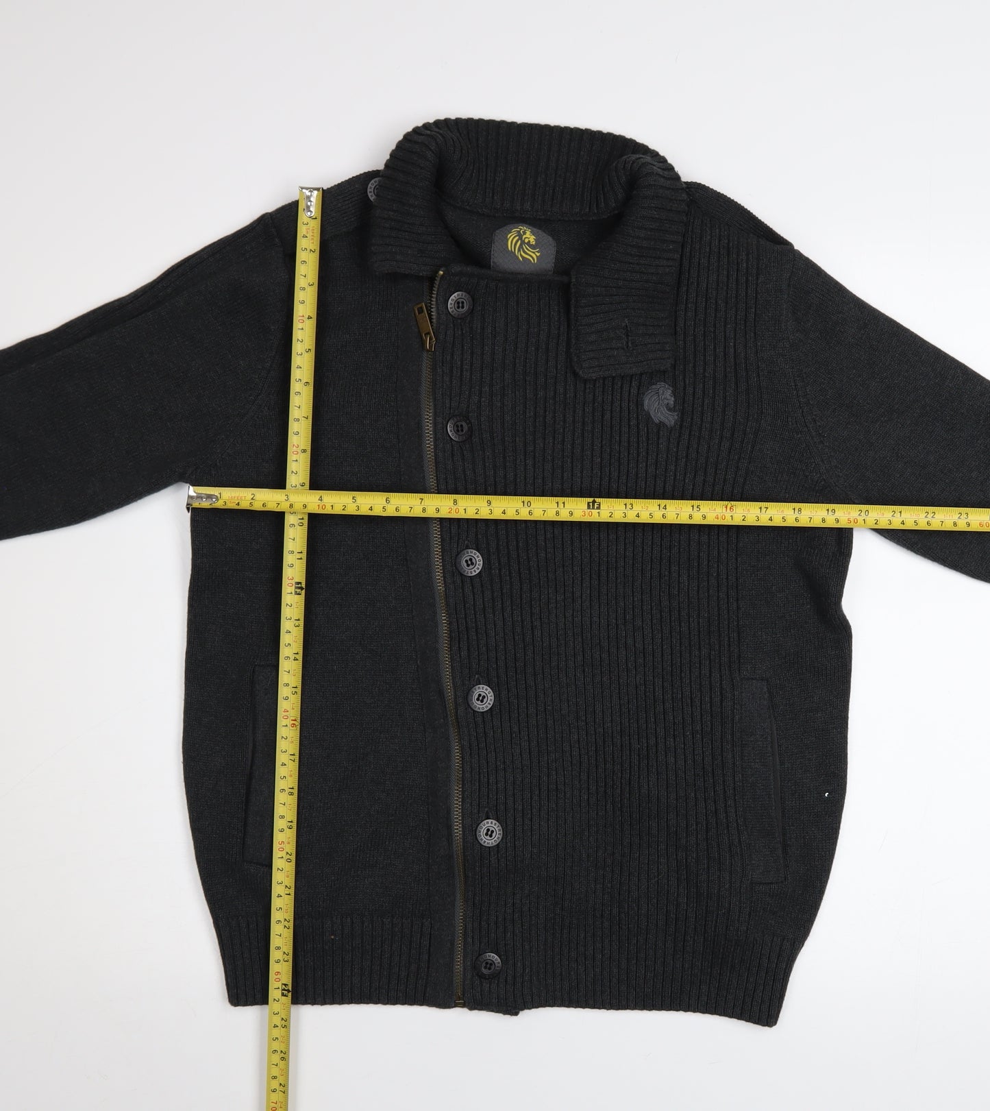 Strength & Honour Men's Black M Cotton Collared Full Zip Cardigan