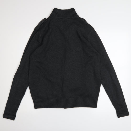 Strength & Honour Men's Black M Cotton Collared Full Zip Cardigan