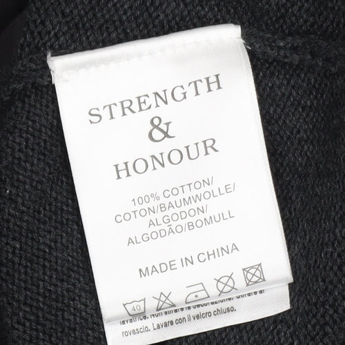 Strength & Honour Men's Black M Cotton Collared Full Zip Cardigan
