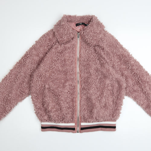 M Women's Pink Faux Shearling Bomber Jacket Size 6 Regular Zip Up