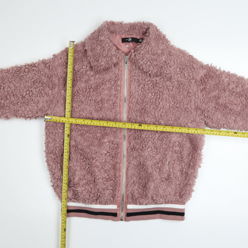 M Women's Pink Faux Shearling Bomber Jacket Size 6 Regular Zip Up