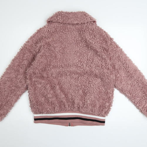 M Women's Pink Faux Shearling Bomber Jacket Size 6 Regular Zip Up