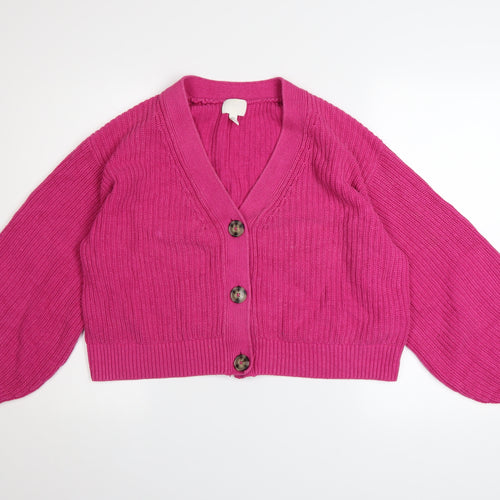 H&M Women Pink Chunky Knit V-Neck Cardigan Size S