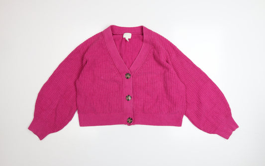 H&M Women Pink Chunky Knit V-Neck Cardigan Size S