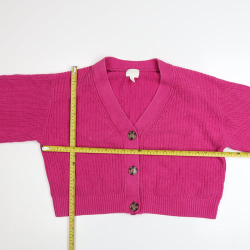 H&M Women Pink Chunky Knit V-Neck Cardigan Size S