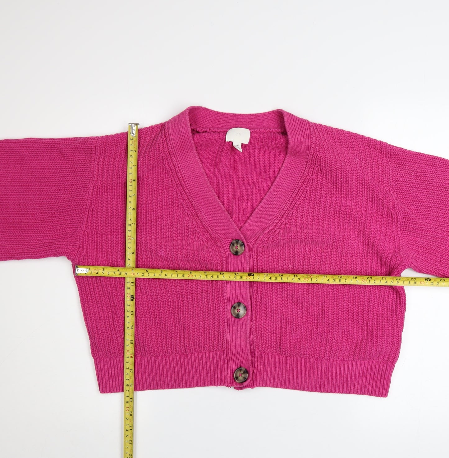 H&M Women Pink Chunky Knit V-Neck Cardigan Size S
