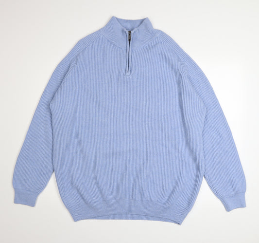 Brook Taverner Men's Blue 3XL 1/2 Zip Ribbed Cotton Jumper
