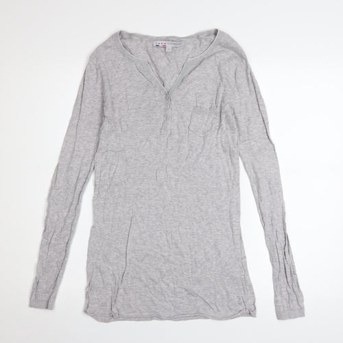 Crew Clothing Co. Women's Grey Long Sleeve Henley Cotton T-Shirt Size 12