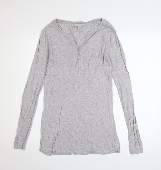 Crew Clothing Co. Women's Grey Long Sleeve Henley Cotton T-Shirt Size 12