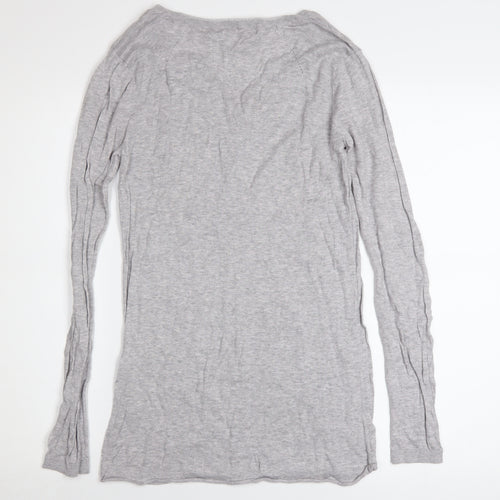 Crew Clothing Co. Women's Grey Long Sleeve Henley Cotton T-Shirt Size 12