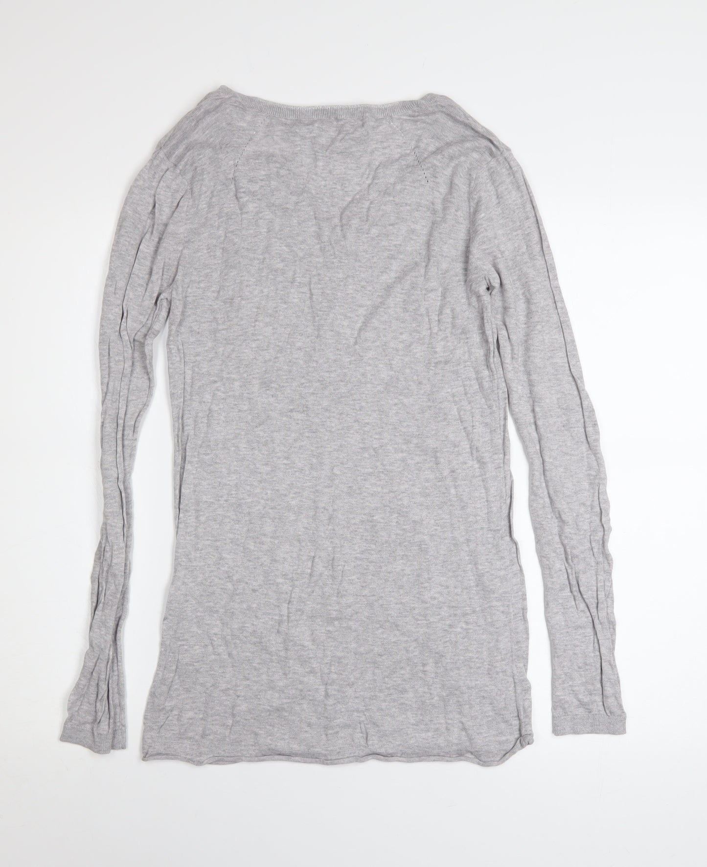 Crew Clothing Co. Women's Grey Long Sleeve Henley Cotton T-Shirt Size 12