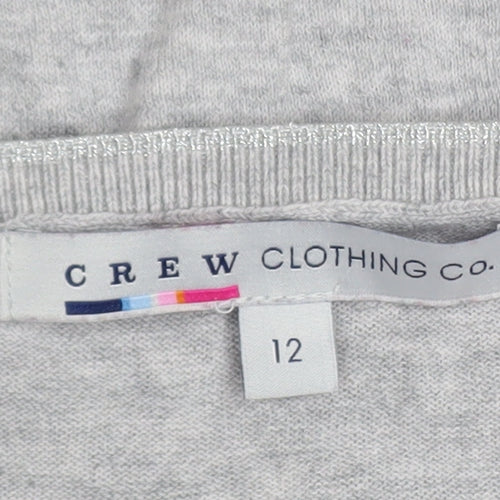 Crew Clothing Co. Women's Grey Long Sleeve Henley Cotton T-Shirt Size 12
