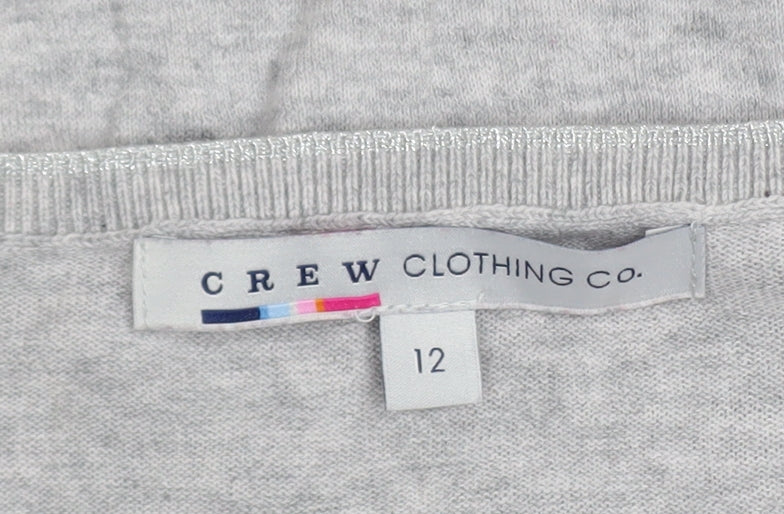 Crew Clothing Co. Women's Grey Long Sleeve Henley Cotton T-Shirt Size 12