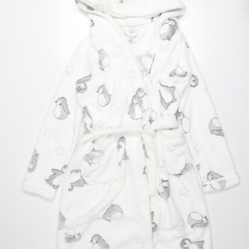Tu Women White Penguin Fleece Hooded Robe M