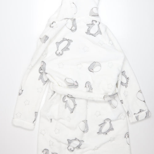 Tu Women White Penguin Fleece Hooded Robe M