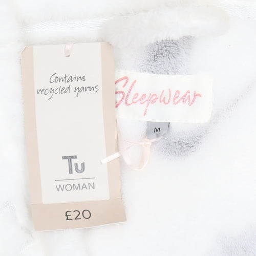 Tu Women White Penguin Fleece Hooded Robe M
