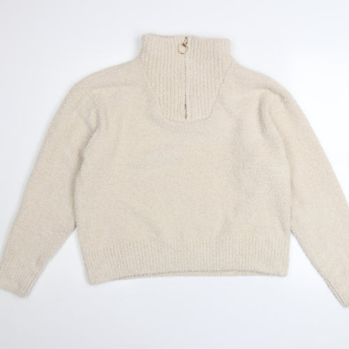 Roman Women Beige 1/4 Zip High Neck Pullover Sweater Size 16