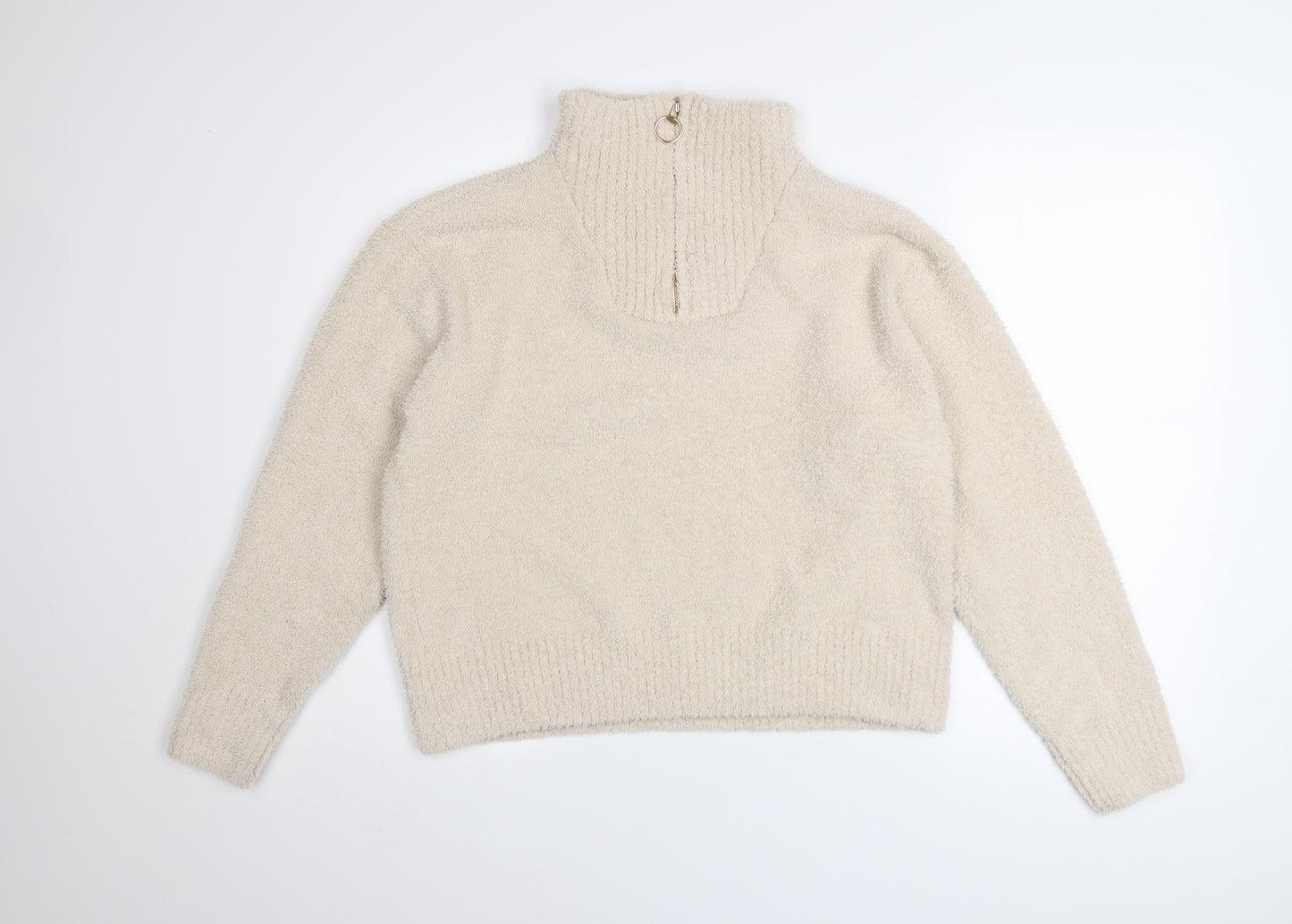 Roman Women Beige 1/4 Zip High Neck Pullover Sweater Size 16