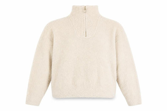 Front view of Roman Women Beige 1/4 Zip High Neck Pullover Sweater, size 16