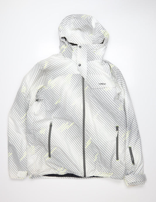 Wedze Men’s White Geometric Ski Jacket L Hooded Waterproof