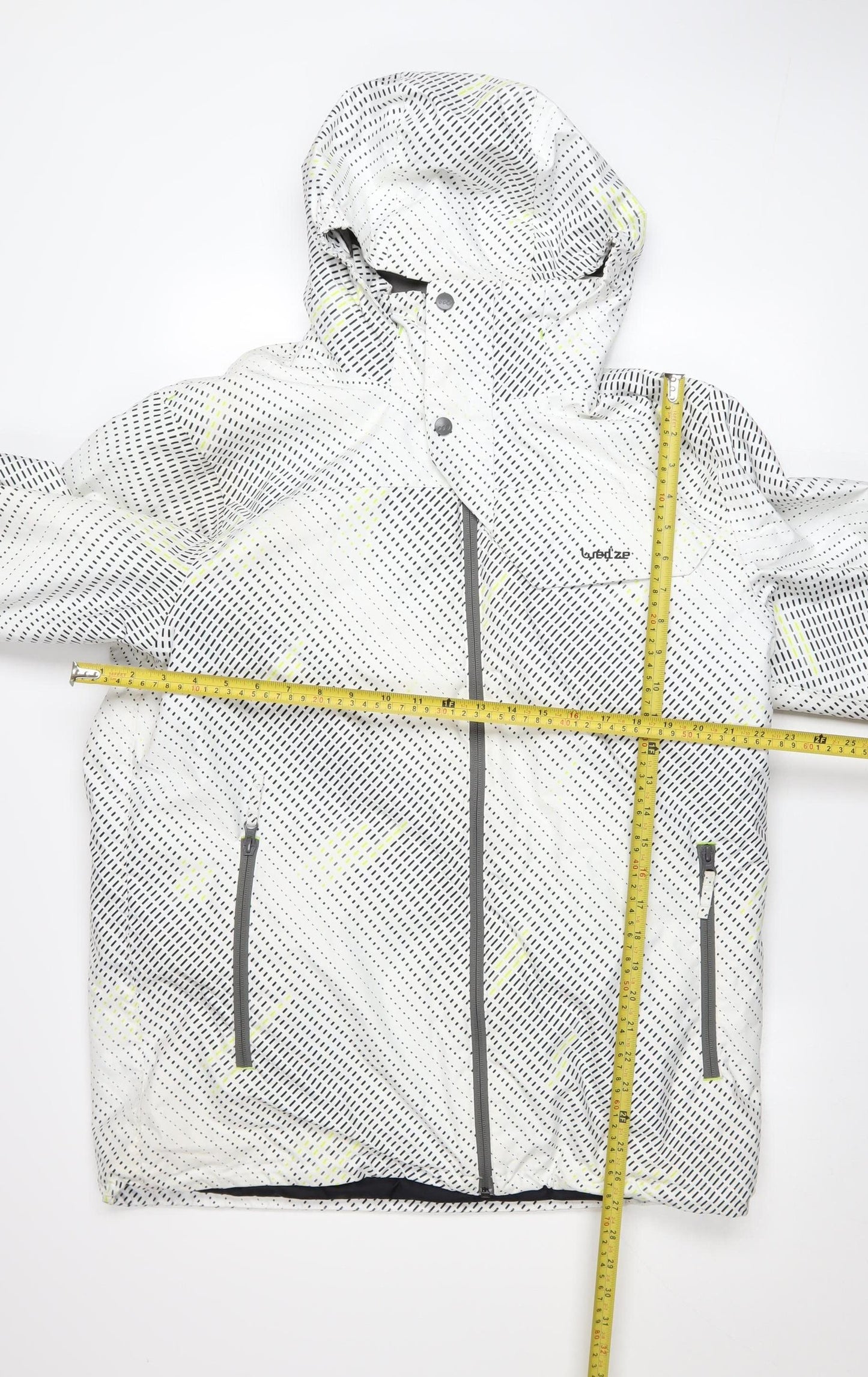 Wedze Men’s White Geometric Ski Jacket L Hooded Waterproof