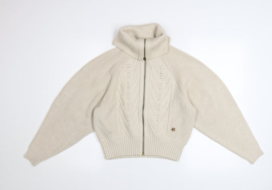Ted Baker Women's Beige Roll Neck Full Zip Ribbed Knit Jumper XS