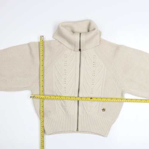 Ted Baker Women's Beige Roll Neck Full Zip Ribbed Knit Jumper XS