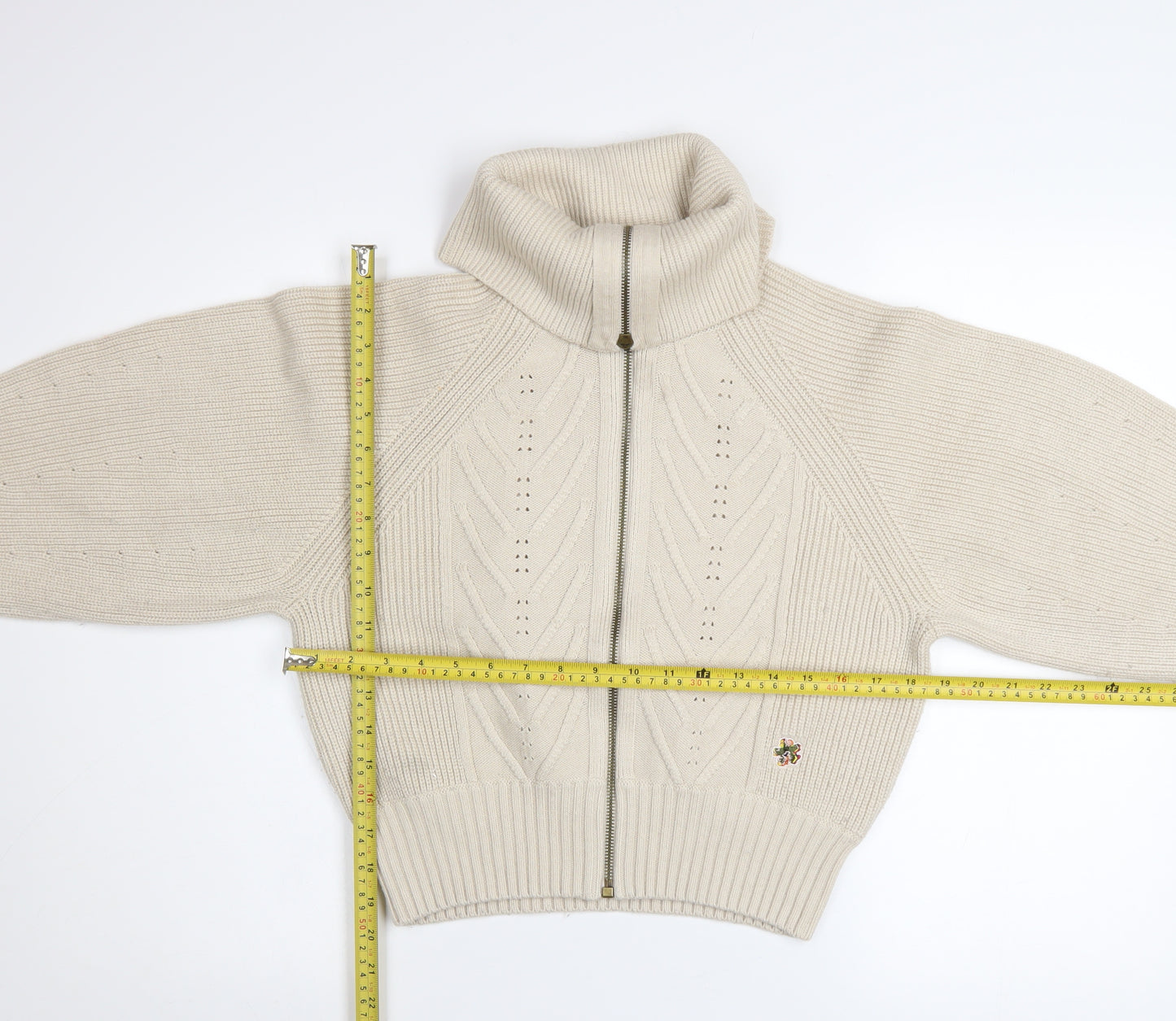 Ted Baker Women's Beige Roll Neck Full Zip Ribbed Knit Jumper XS