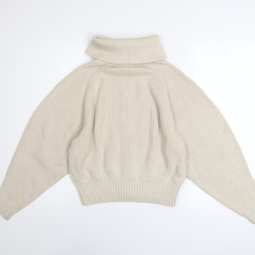 Ted Baker Women's Beige Roll Neck Full Zip Ribbed Knit Jumper XS
