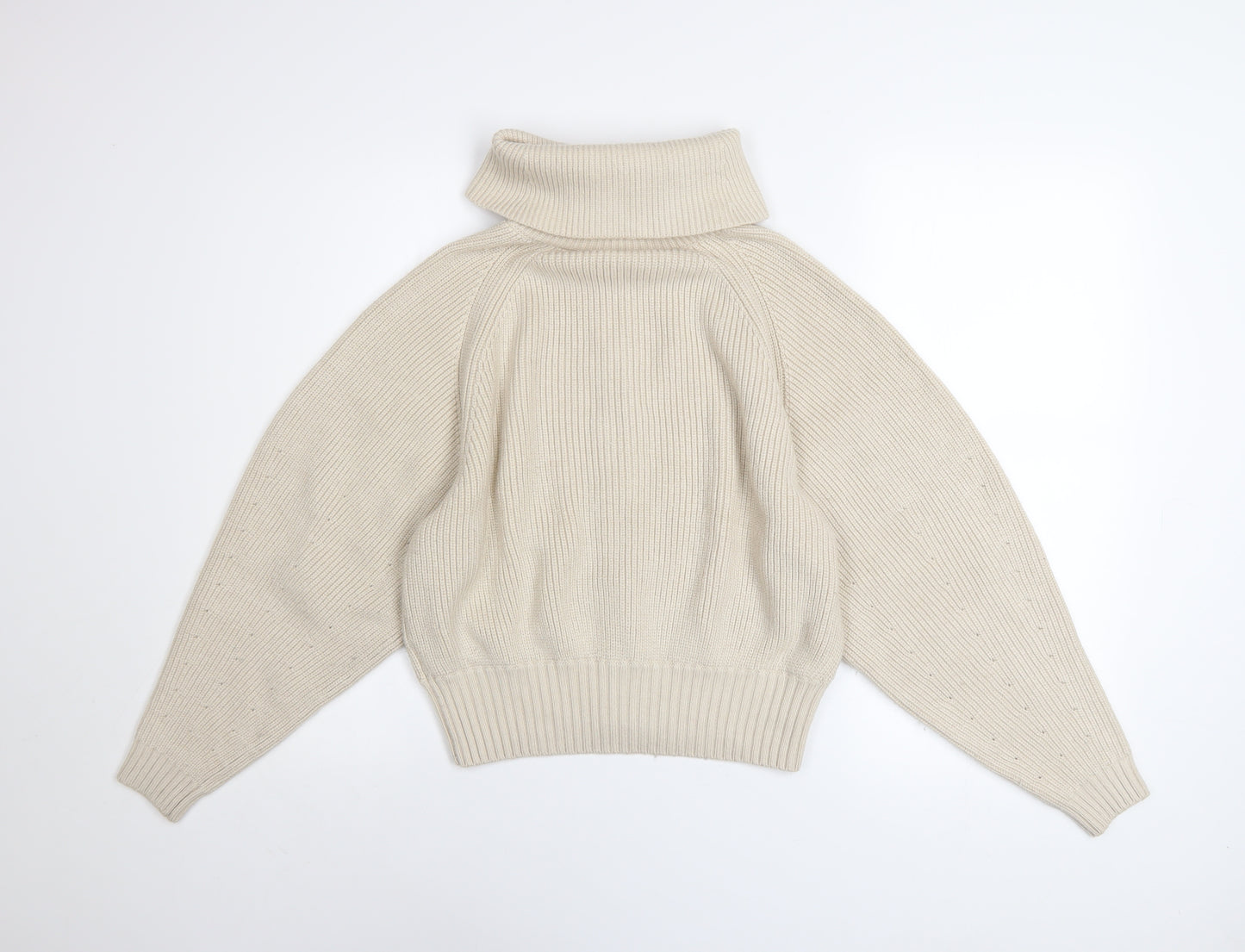 Ted Baker Women's Beige Roll Neck Full Zip Ribbed Knit Jumper XS